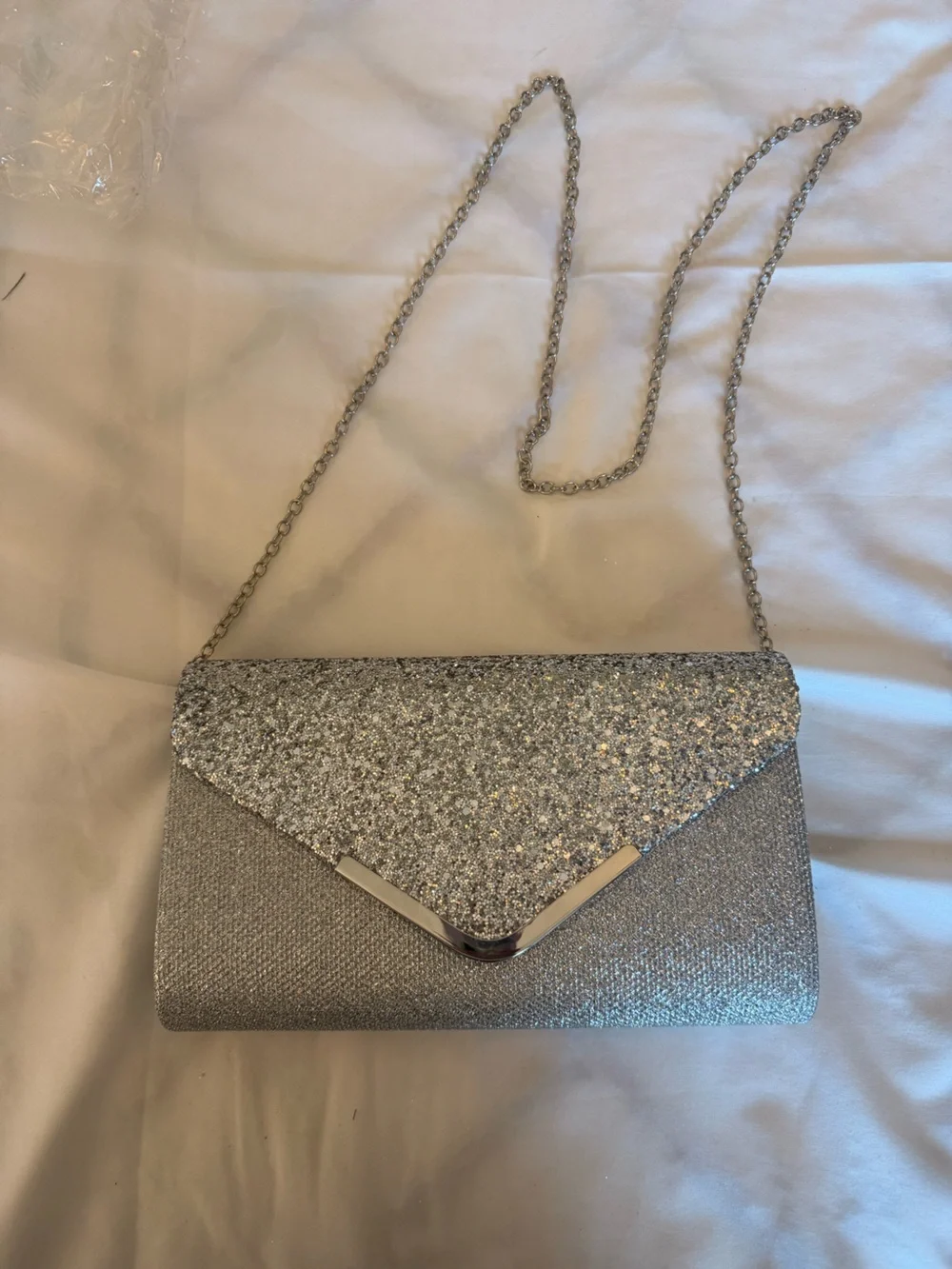 Silver Glitter & Metallic Envelope Clutch for Women